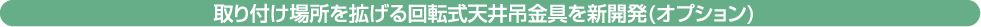 取り付け場所を拡げる回転式天井吊金具を新開発(オプション)

