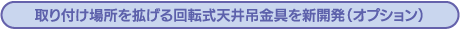 取り付け場所を拡げる回転式天井吊金具を新開発(オプション)
